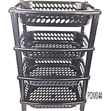 BLACK 4 TIER FRUIT VEG BASKET STORAGE RACK PLASTIC KITCHEN VEGETABLE TROLLEY 