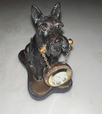 SCOTTISH TERRIER Clock Black Scottie Desk Dog Bone Shape Platform Holding Watch