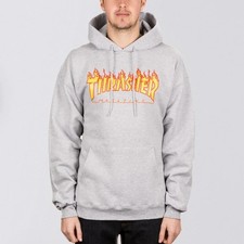 Thrasher Flame Logo Pullover Hoodie Heather Grey UK L RRP £95 LN150 FF 08