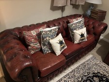 Chesterfield Leather Sofa, Vintage Oxblood, 3-Seater