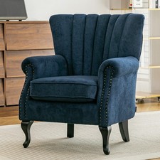 High Wing Back Armchair Navy Blue Chair Fireside Seat Living Room Lounge UK