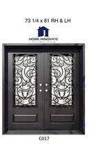 Home Innovate Iron Double Entry Door with Decorative Glass Panels 6ft x 80