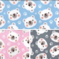 Polar Fleece Anti Pil Fabric Polar Bear Faces Paw Prints Cute Teddy Animal