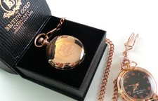 MERCHANT NAVY 18ct GOLD Clad Pocket Watch Gift Box with Chain Crest Badge Emblem