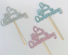 Glitter sparkly Paper ON YOUR CHRISTENING Cake TOPPER  Decoration choose colour