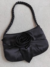 FENN WRIGHT MANSON BLACK ROSE FLOWER 100% SILK CLUTCH EVENING BAG