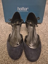 Hotter Viviene Mary Jane Heels T-Bar Shoes Blue Suede Comfort Concept Size 6