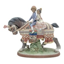 Lladro San Jose Festival Boy, Girl, Horse, and Pedestal Figurine