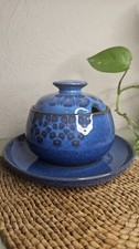 Denby Midnight Blue Jam Pot with Lid and Saucer Excellent Condition 