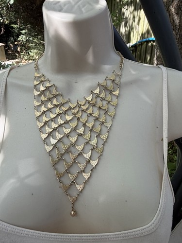 Vintage gold tone etched metal - vintage,