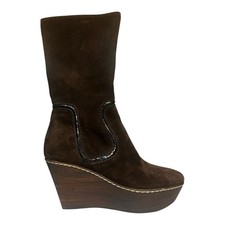 Vicini Suede Brown Wedge Boots Women’s 36.5 (US 6.5) Made in Italy 3” Heel EUC