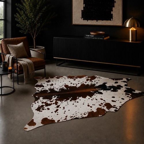 Genuine brown white cowhide - genuine,
