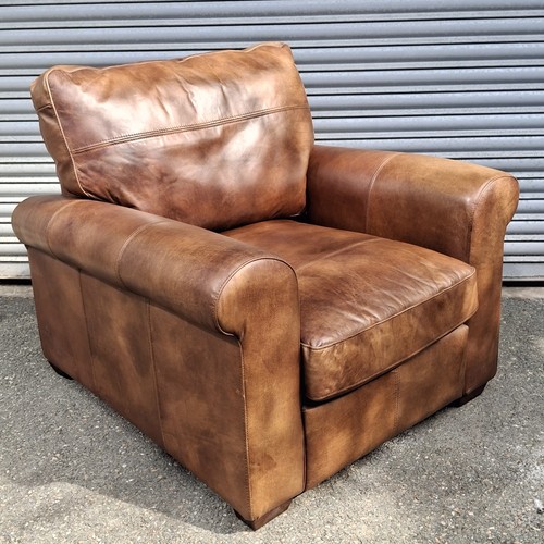 Brown leather club armchair - brown,