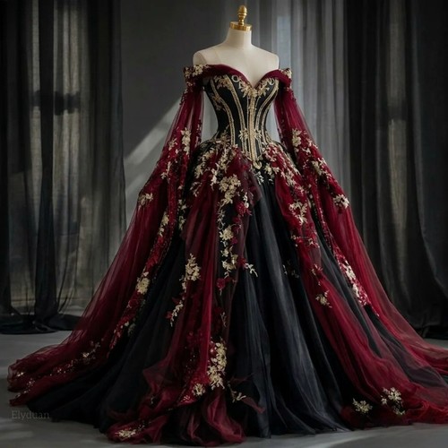 Black burgundy gothic wedding - burgundy,