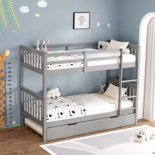 OLIVER GREY WOODEN BUNK BED WITH TRUNDLE SINGLE
