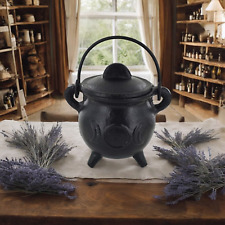 Cast Iron 11cm Triple Moon Cauldron Altar Pagan Kitchen Witch Decor Spellwork