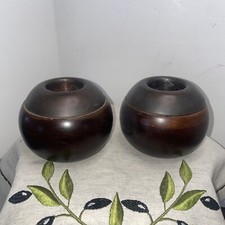 Chunky Ball Tea Light Holder Wood/metal Candle Votive Taper X 2 Treen Country