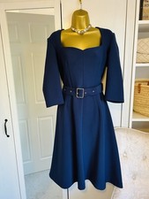 Karen Millen Petrol Blue Midi Buckle Belted Dress UK 12