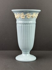 Wedgwood Queensware Embossed White On Blue Vase 22 cm