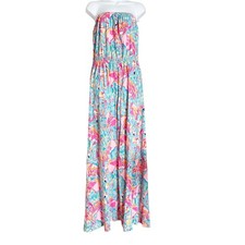 Lilly Pulitzer Marlisa Peel and Eat Flamingo Pink Strapless Maxi L As Is