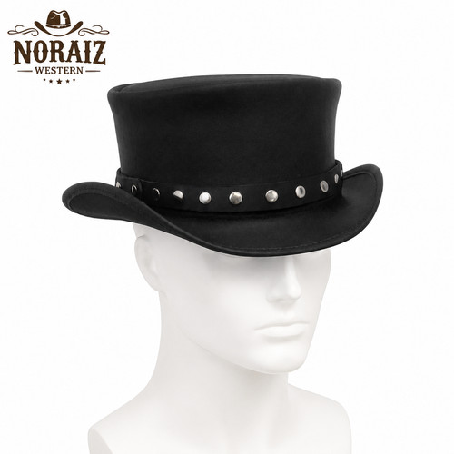 Handmade black leather top hat - handmade,