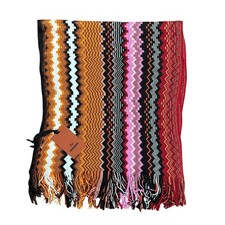 Missoni Women's Zig Zag Knit Neck Scarf Multicolor Fringe Wool Italy 190x45 cm