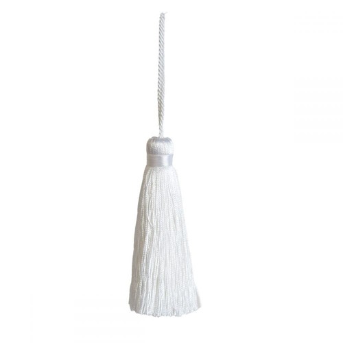 White plain key tassel - white,