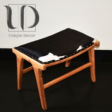  Handmade Teak & Cowhide Stool  crafted by skilled artisans in Bali