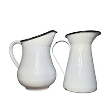 Vtg White Enamel Pitcher Set