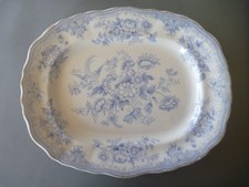 Antique Asiatic Pheasants Platter JB - Small 9.75 x 8" or 25 x 20.5 cm - Blue