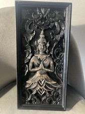 Vintage Wooden Carved Buddha Wall Plaque 13”x6.5”