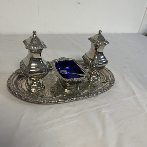 Silver plated condiment set - silver,