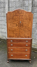 SUPERB WALNUT ART DECO TALLBOY CABINET/  HUGE STORAGE CHEST AMAZING VENEERS