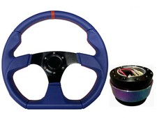 Blue Aftermarket 350mm D1 Steering Wheel + NEO CHROME BN Quick Release boss