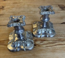 Vintage Barker-Ellis Silver Plated Pair Of Candle Stick Holders Masonic