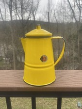 Vintage Cinsa YELLOW / BLACK Enamel Coffee Pot NOS In Box