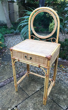 Vintage Bijou Bamboo and Ratan Dressing Vanity Table 70's Boho