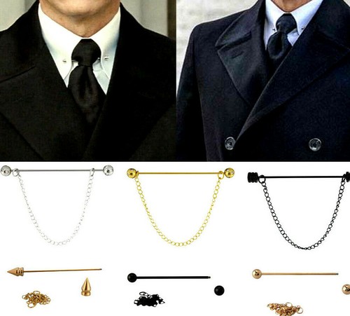 Men collar pin tie - bar, chain