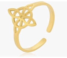 Celtic Knot Ring. Gold Plated Stainless Steel Dainty Adjustable Ring. Gift Bag.