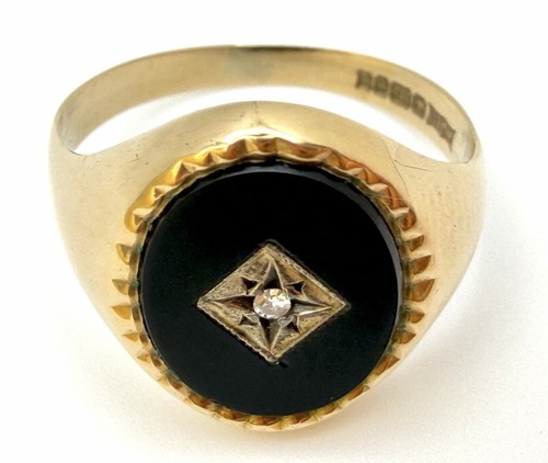 Vintage 9ct gold onyx diamond - vintage,