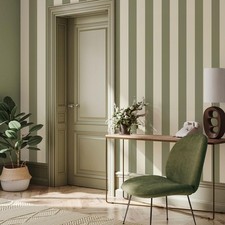 Regency Stripe Wallpaper Sage Cream 10m Roll Calm Botanical Interior Look
