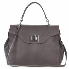 Roberta Gandolfi Italian Made Dove Gray Embossed Leather Carryall Tote Handbag