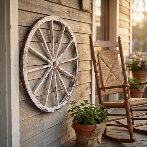 Wooden wagon wheel decor - wooden,