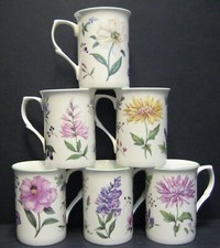Set Of 6/3 Mugs English Meadow Fine Bone China Mugs Cups Castle Shape