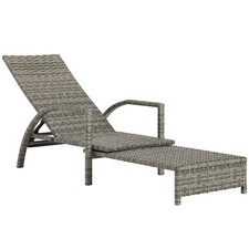 Outsunny PE Rattan Sun Lounger with 4-Level Adjustable Backrest, Mixed-grey