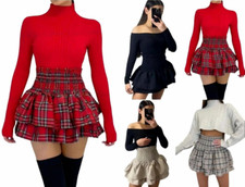 Ladie Frill Mini RARA Skirt Women Tartan Check Pleated Gathered Short Mini Skirt