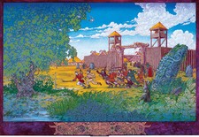 CELTIC IRISH PRINT THE BOYHOOD OF CUCHULAINN 33x23 By Jim FitzPatrick 