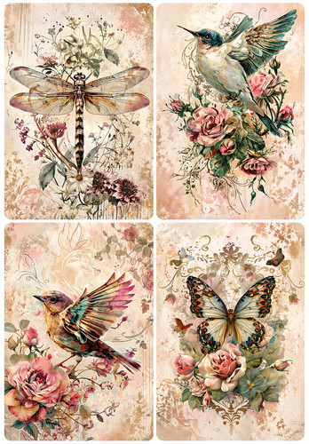 Vintage flowers birds - flowers,,
