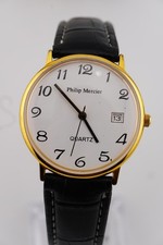 Philip Mercier 33mm Unisex Gold Classic Vintage Date Watch Leather Band 
