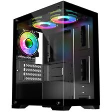 CiT Range Micro ATX Gaming Tower PC Case Tempered Glass Panels 3 LED Fans Black